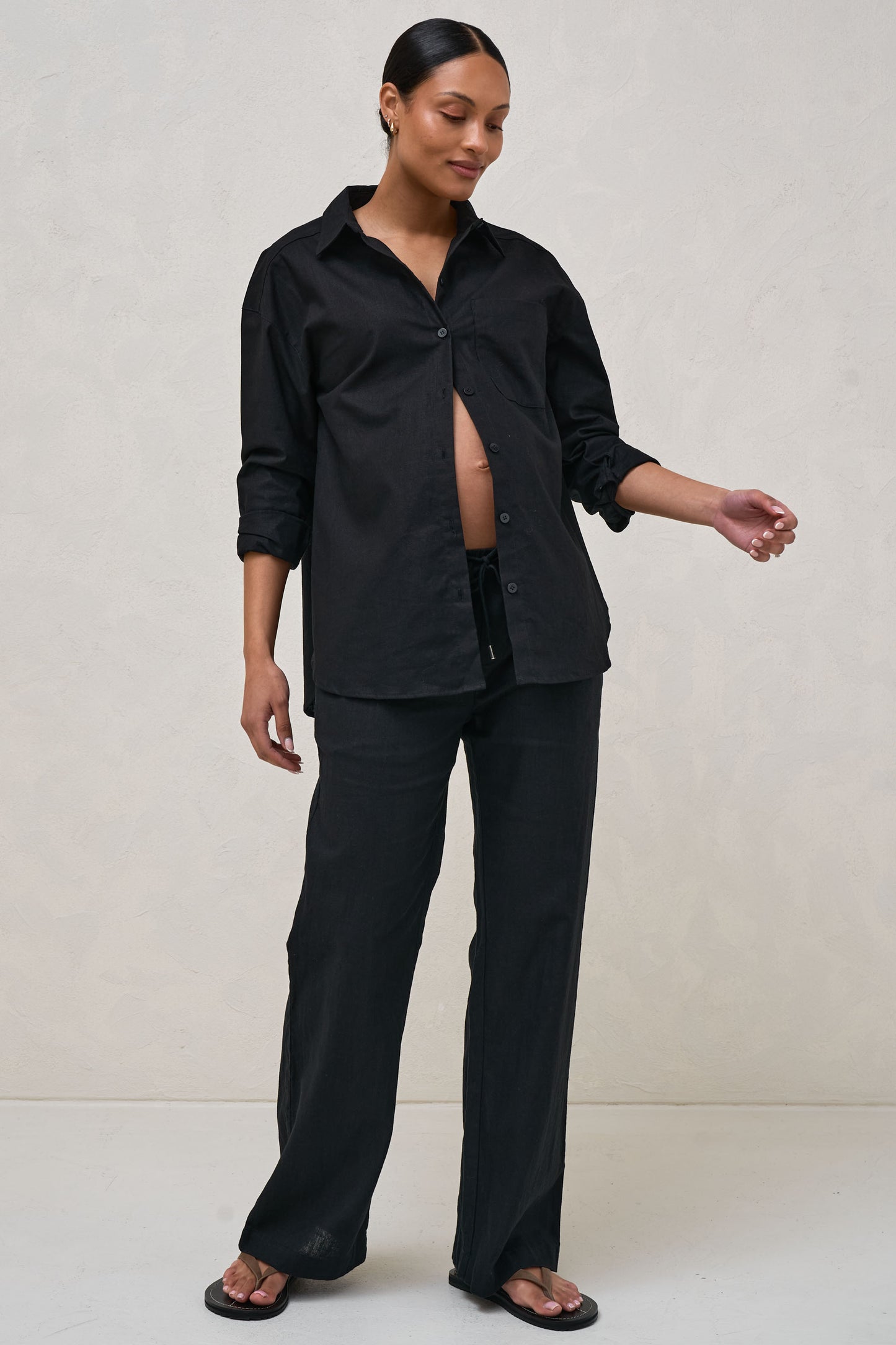 Linen Maternity Shirt Black -4