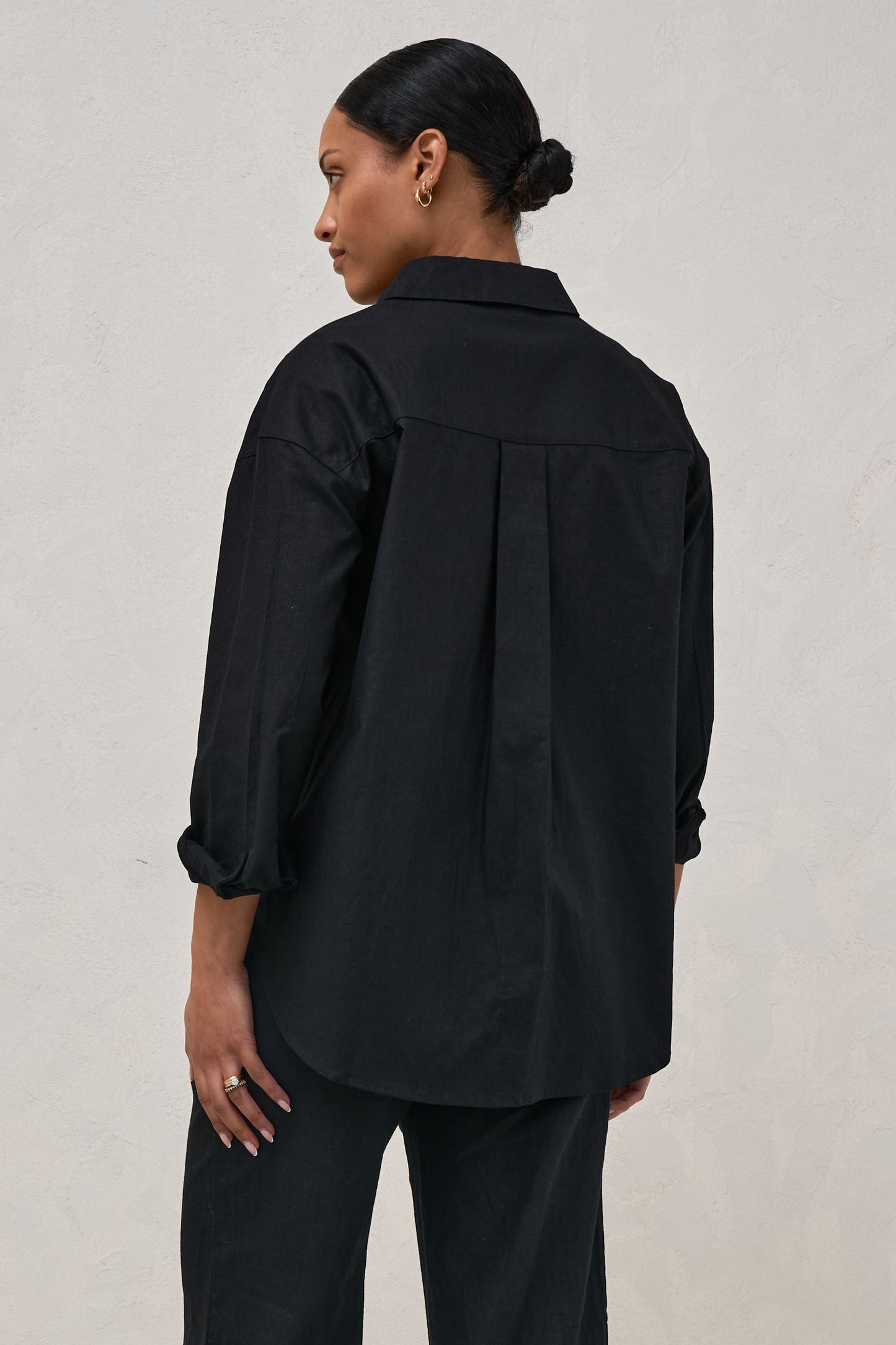 Linen Maternity Shirt Black -3
