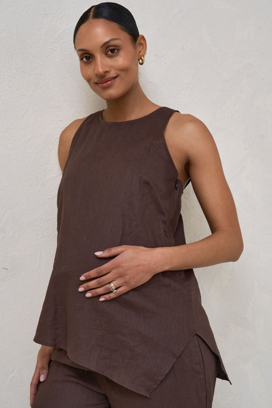 Timeless Linen Nursing Tank - Chocolate