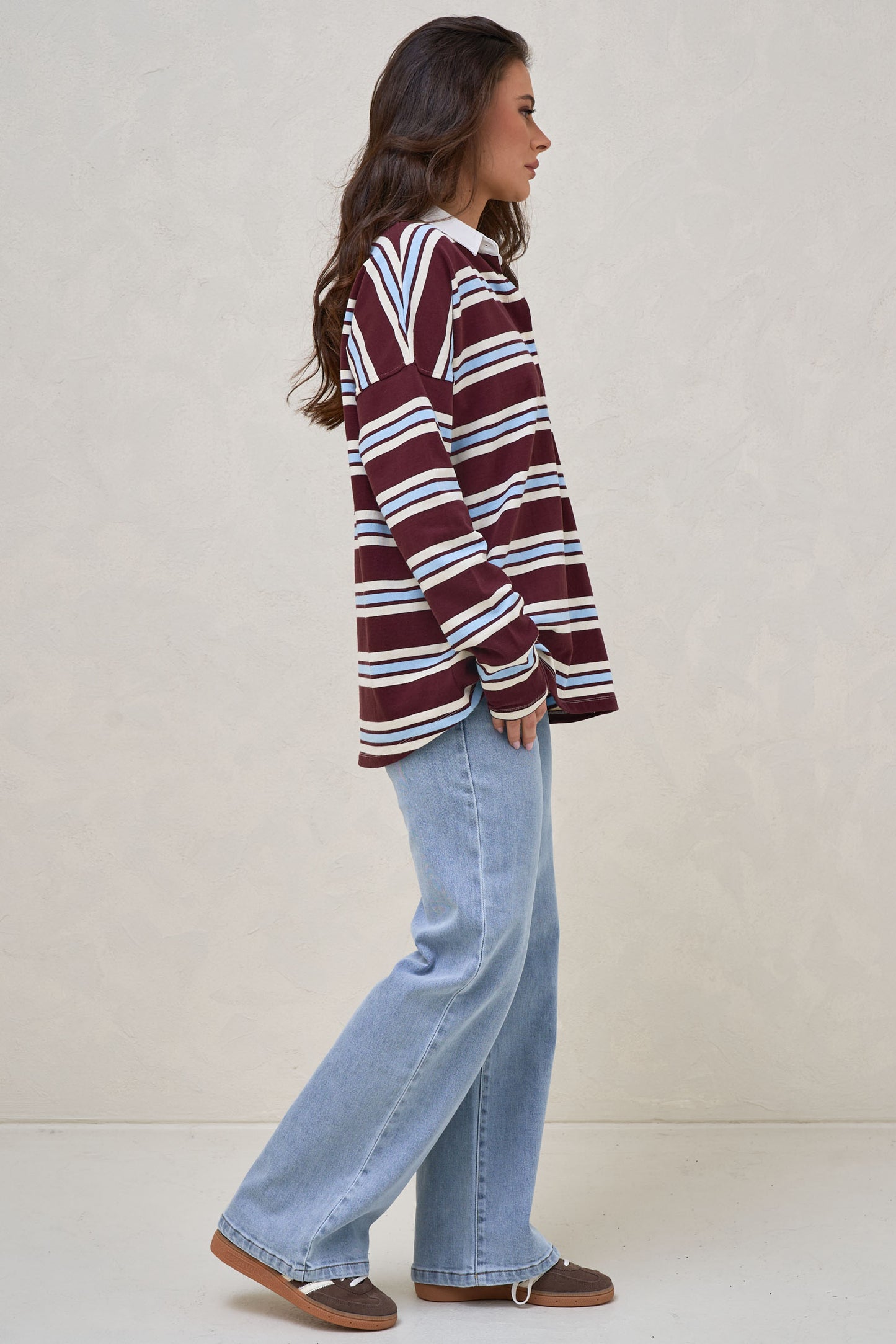 Right Here Rugby Top - Burgundy Stripe