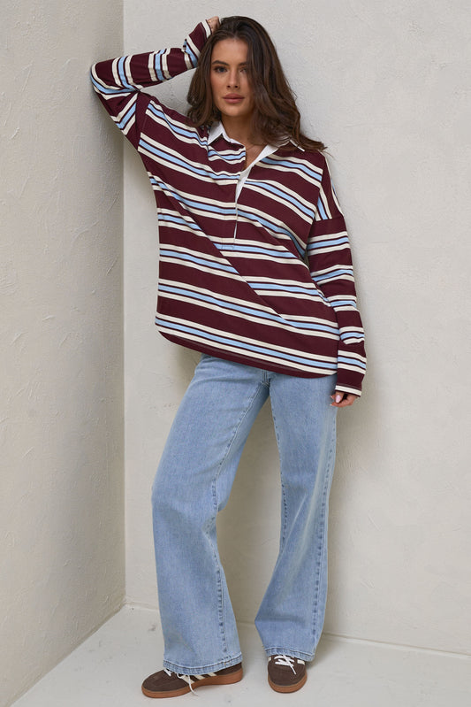Right Here Rugby Top - Burgundy Stripe
