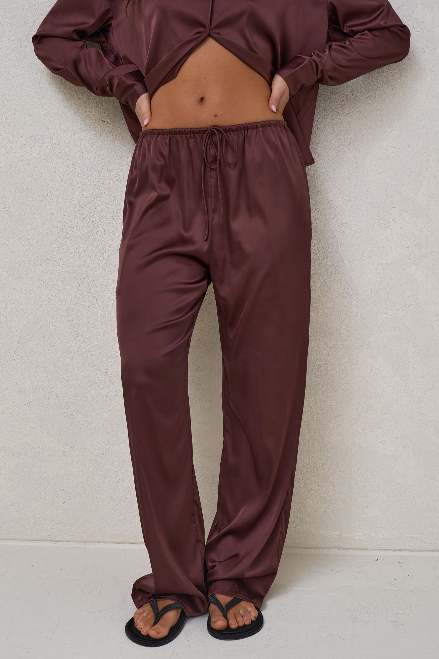 Spontaneous Satin Pant - Burgundy