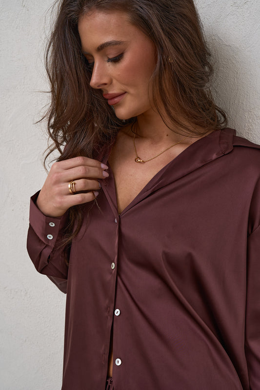 Spontaneous Satin Shirt - Burgundy