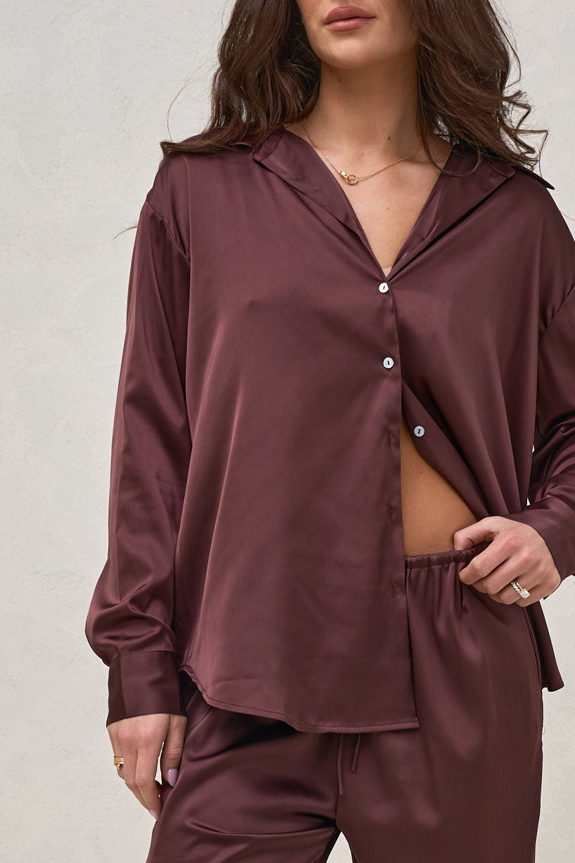 Spontaneous Satin Shirt - Burgundy