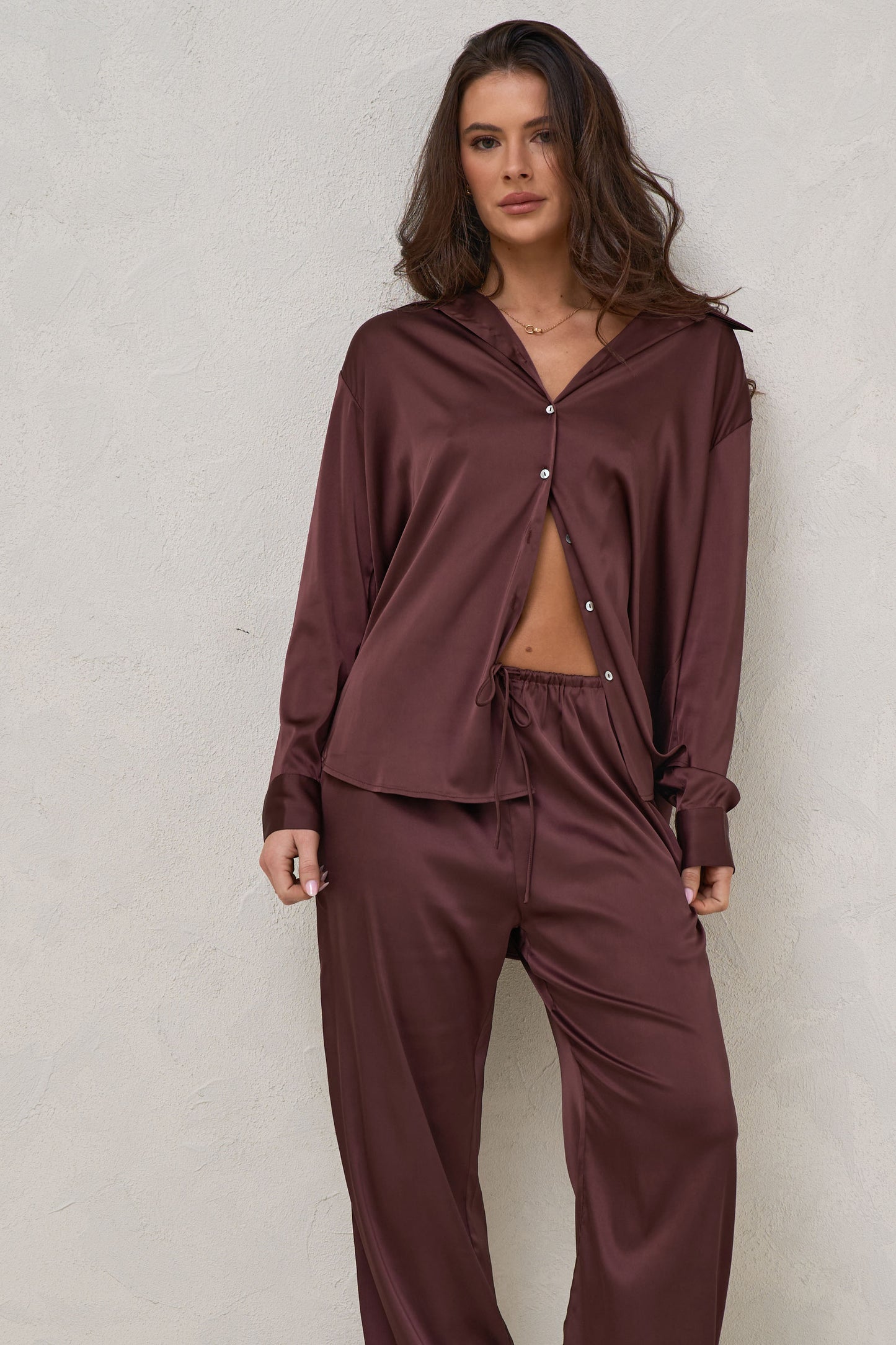 Spontaneous Satin Shirt - Burgundy