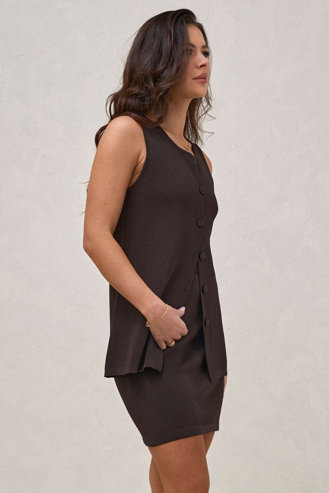 Sunday Best Button Vest - Chocolate