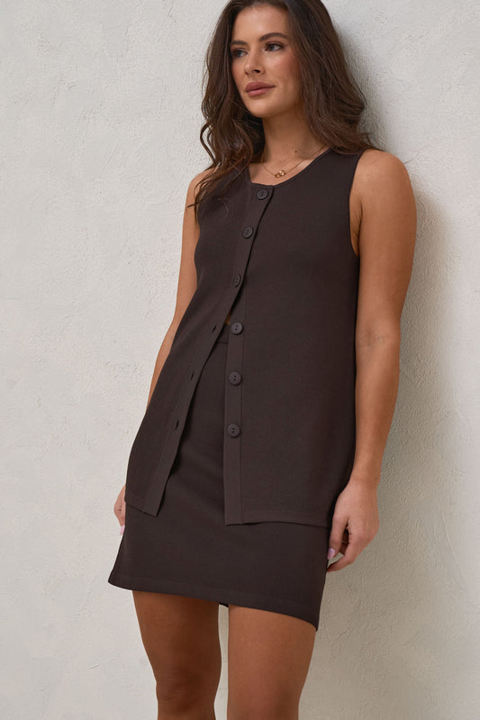 Sunday Best Button Vest - Chocolate