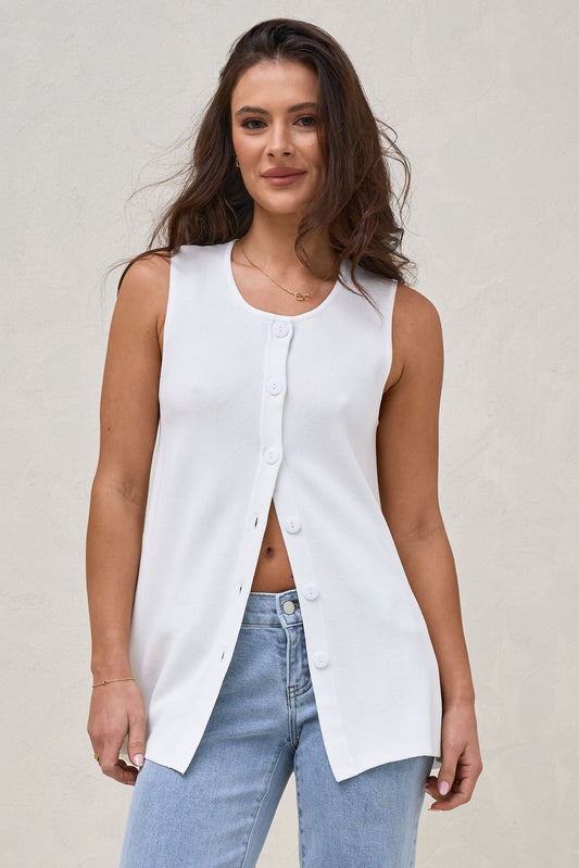 Sunday Best Button Vest - Ivory