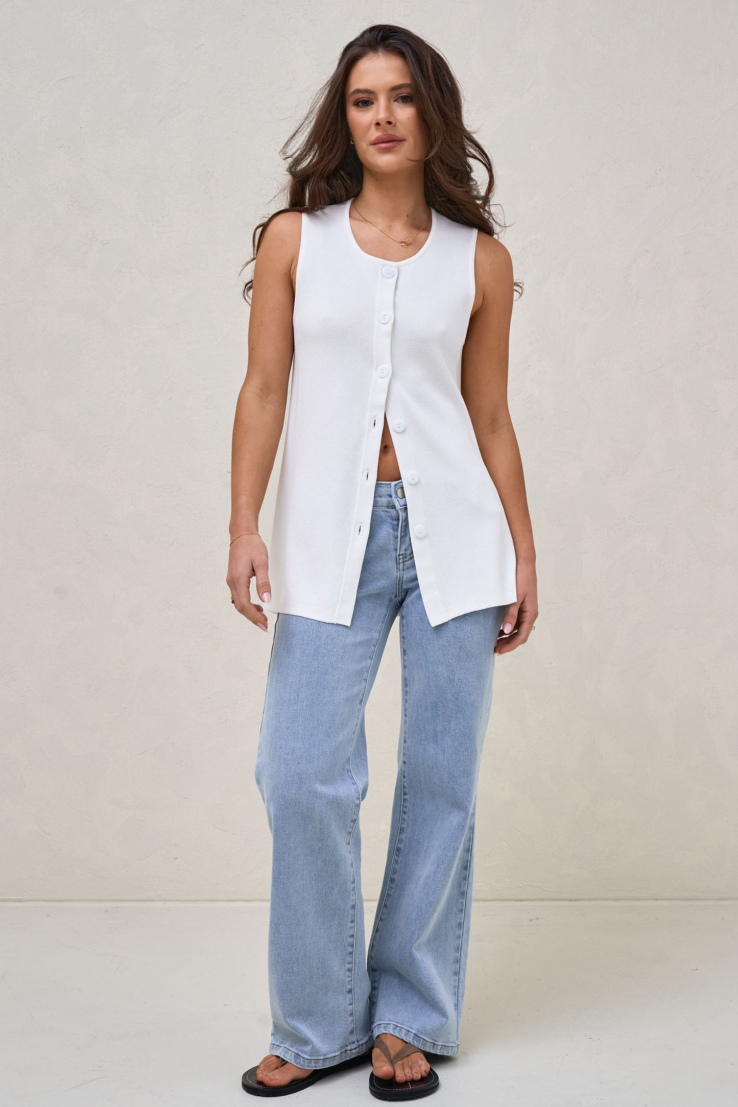 Sunday Best Button Vest - Ivory