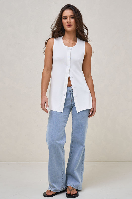 Sunday Best Button Vest - Ivory