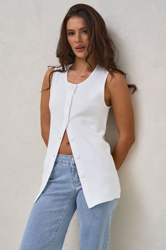 Sunday Best Button Vest - Ivory