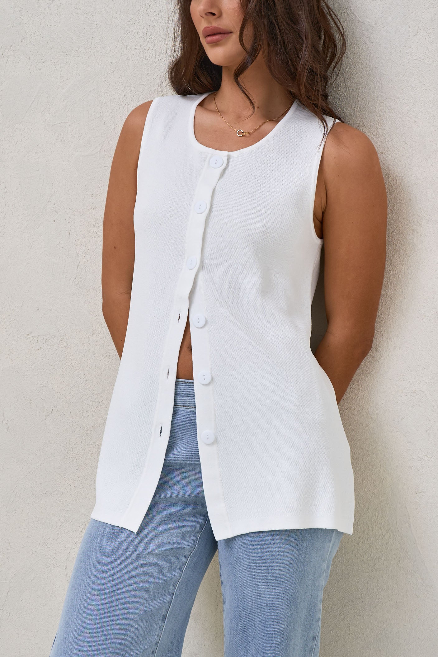 Sunday Best Button Vest - Ivory