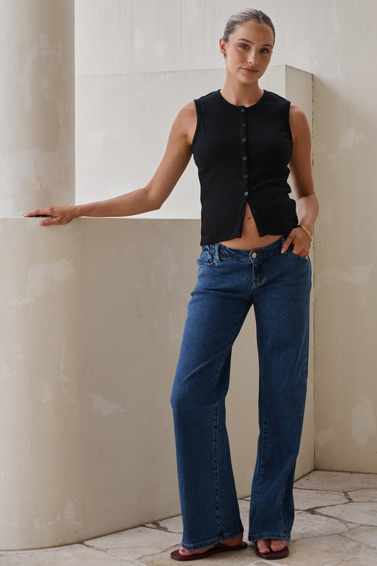 Day By Day Wide Leg Jeans - Washed Indigo