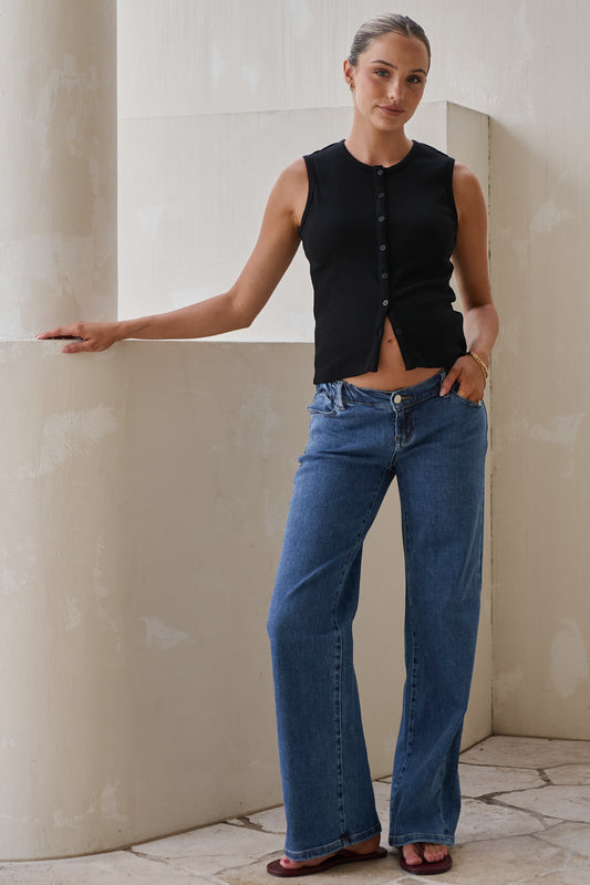 Day By Day Wide Leg Jeans - Washed Indigo