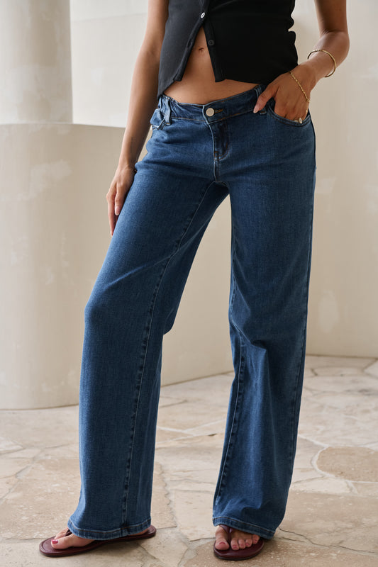 Day By Day Wide Leg Jeans - Washed Indigo
