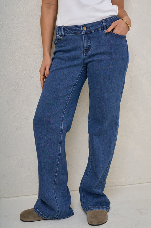Day By Day Wide Leg Jeans - Washed Indigo