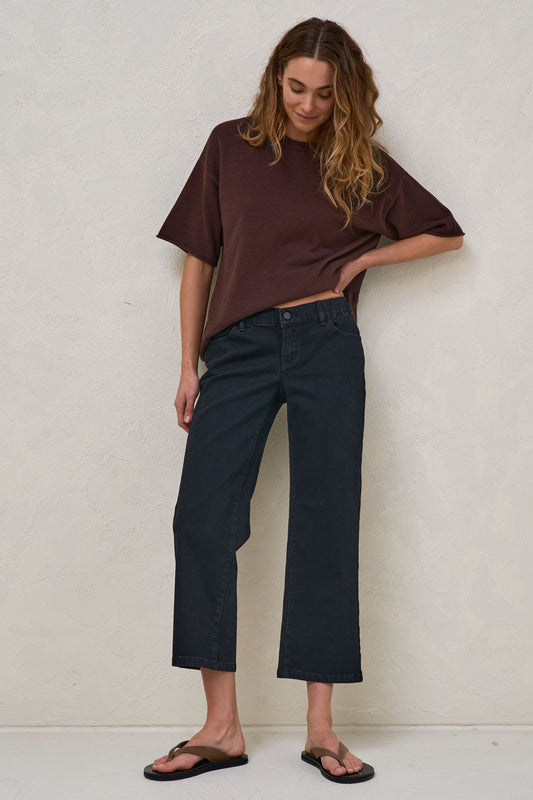 Walk The Talk Crop Wide Jean - Washed Black
