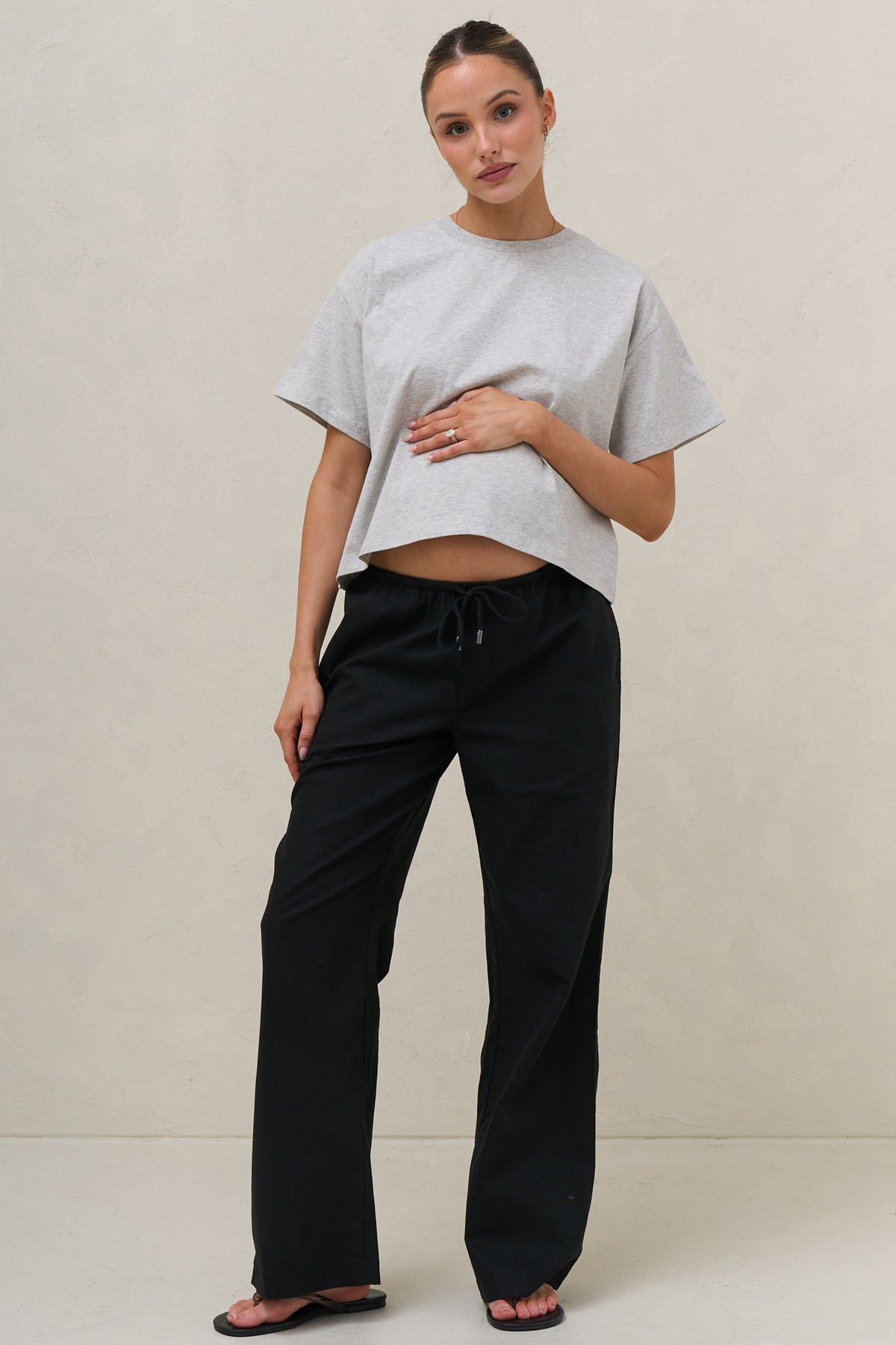 Basic Instincts Crop Tee - Grey Marle