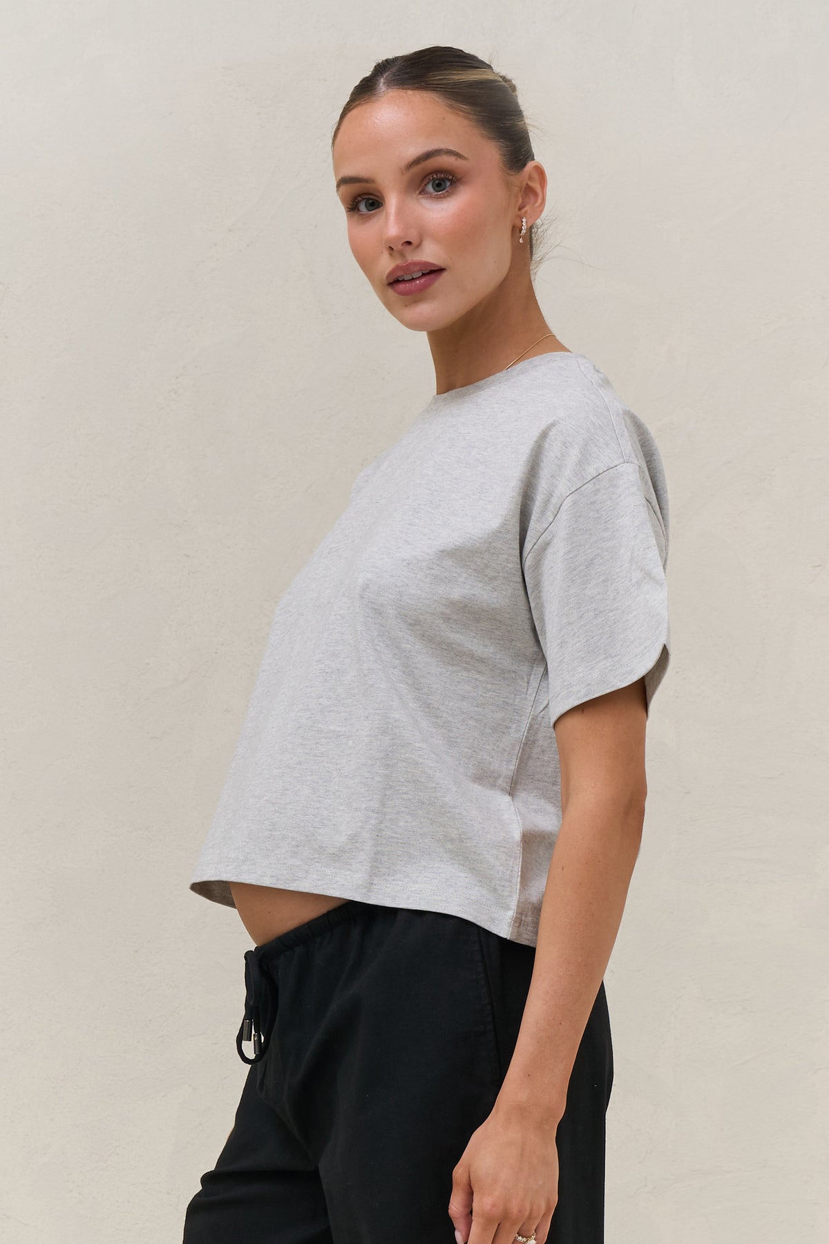 Basic Instincts Crop Tee - Grey Marle