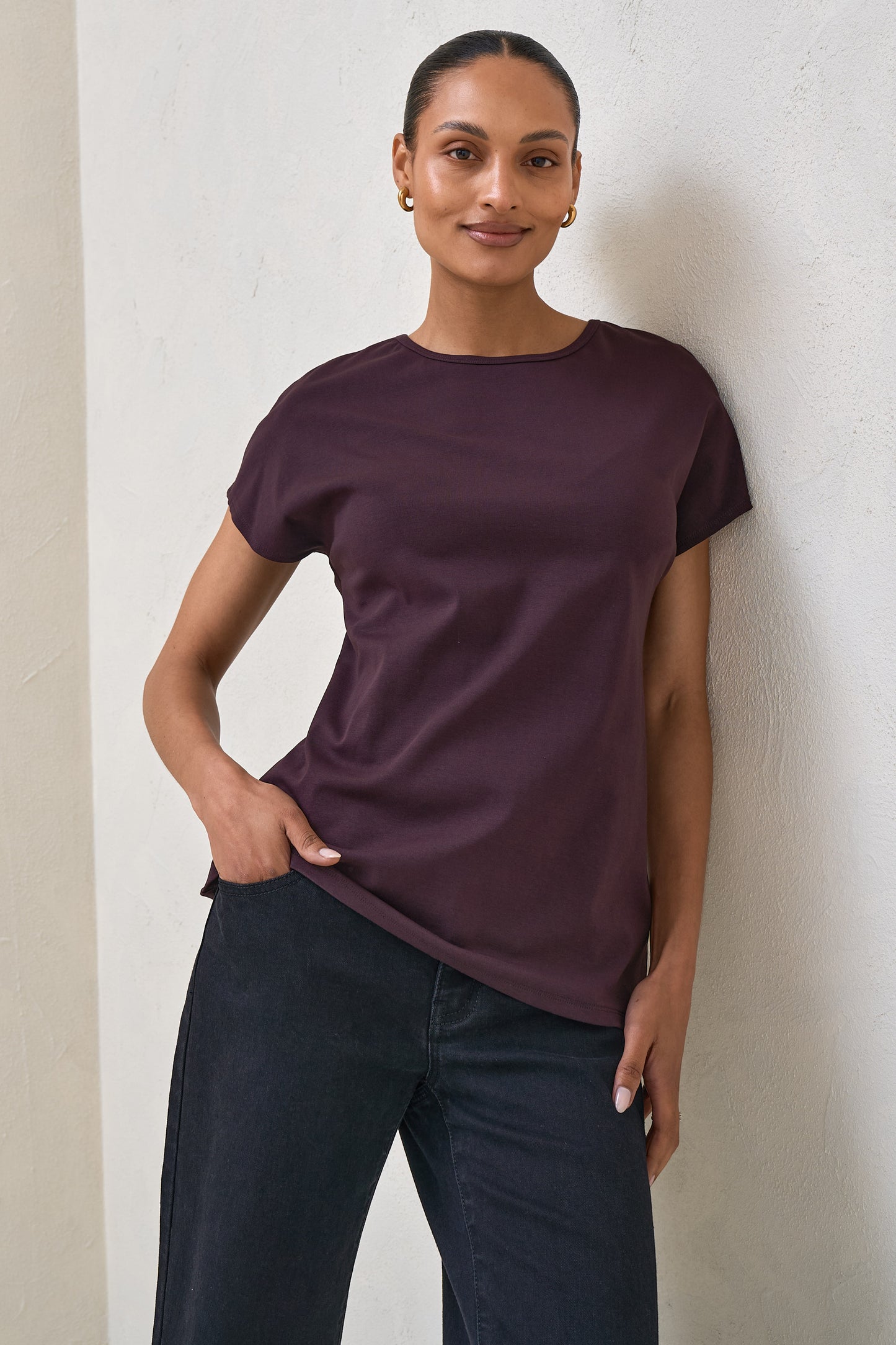 Minimalist Stretch Jersey Tee - Deep Plum