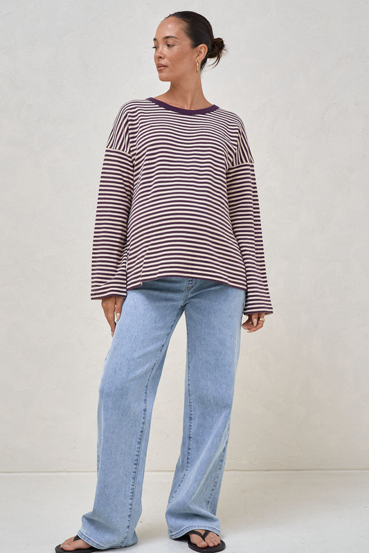 Outline Long Sleeve Top - Berry/Almond