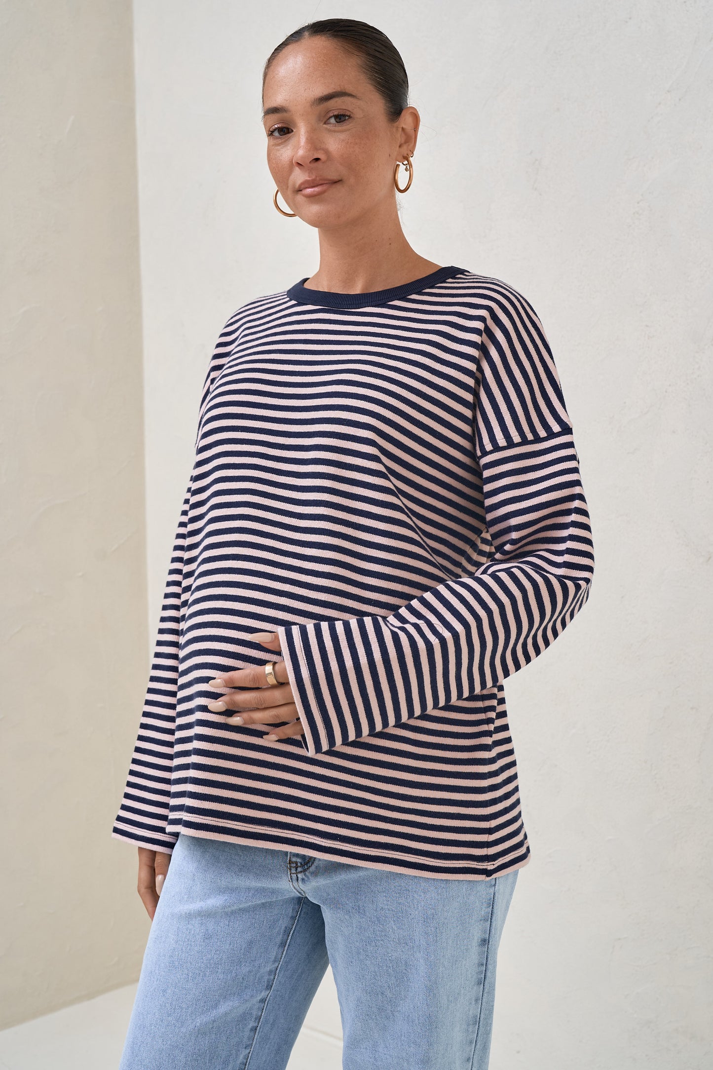 Outline Long Sleeve Top - Navy/Pink