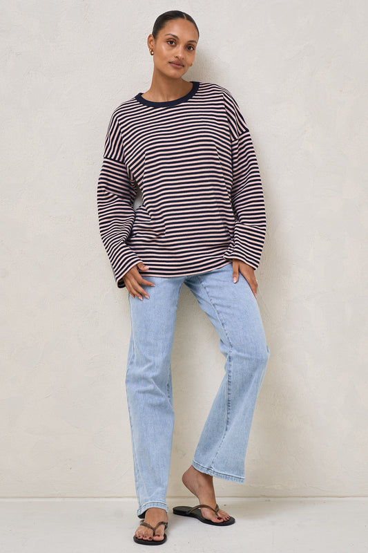 Outline Long Sleeve Top - Navy/Pink