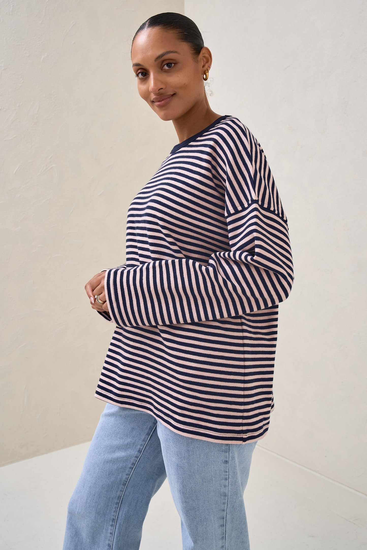 Outline Long Sleeve Top - Navy/Pink