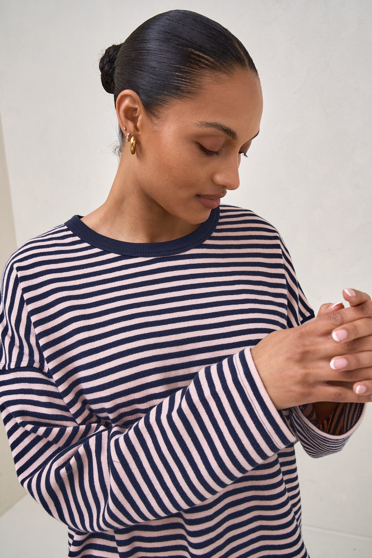 Outline Long Sleeve Top - Navy/Pink