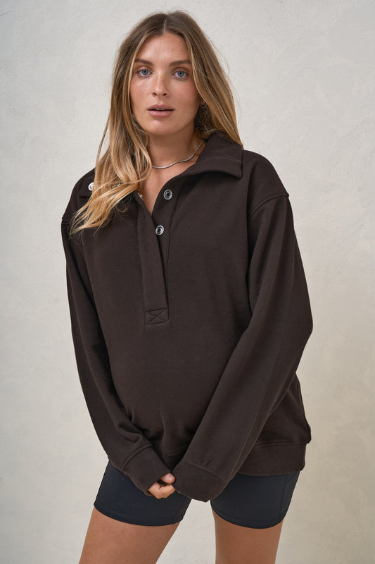 Settle In Snap Front Sweat - Chocolate