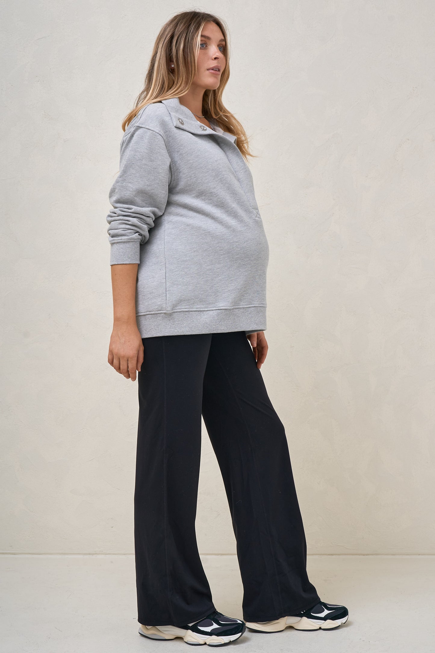 Settle In Snap Front Sweat - Grey Marle