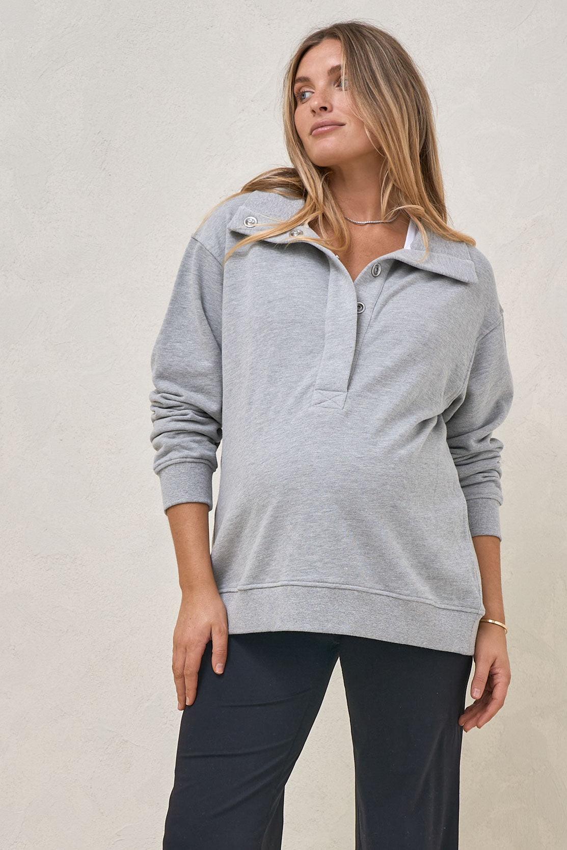 Settle In Snap Front Sweat - Grey Marle