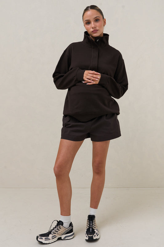 Settle In Snap Front Sweat - Chocolate