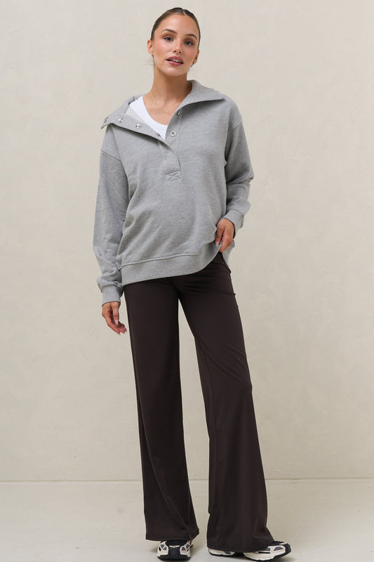 Settle In Snap Front Sweat - Grey Marle