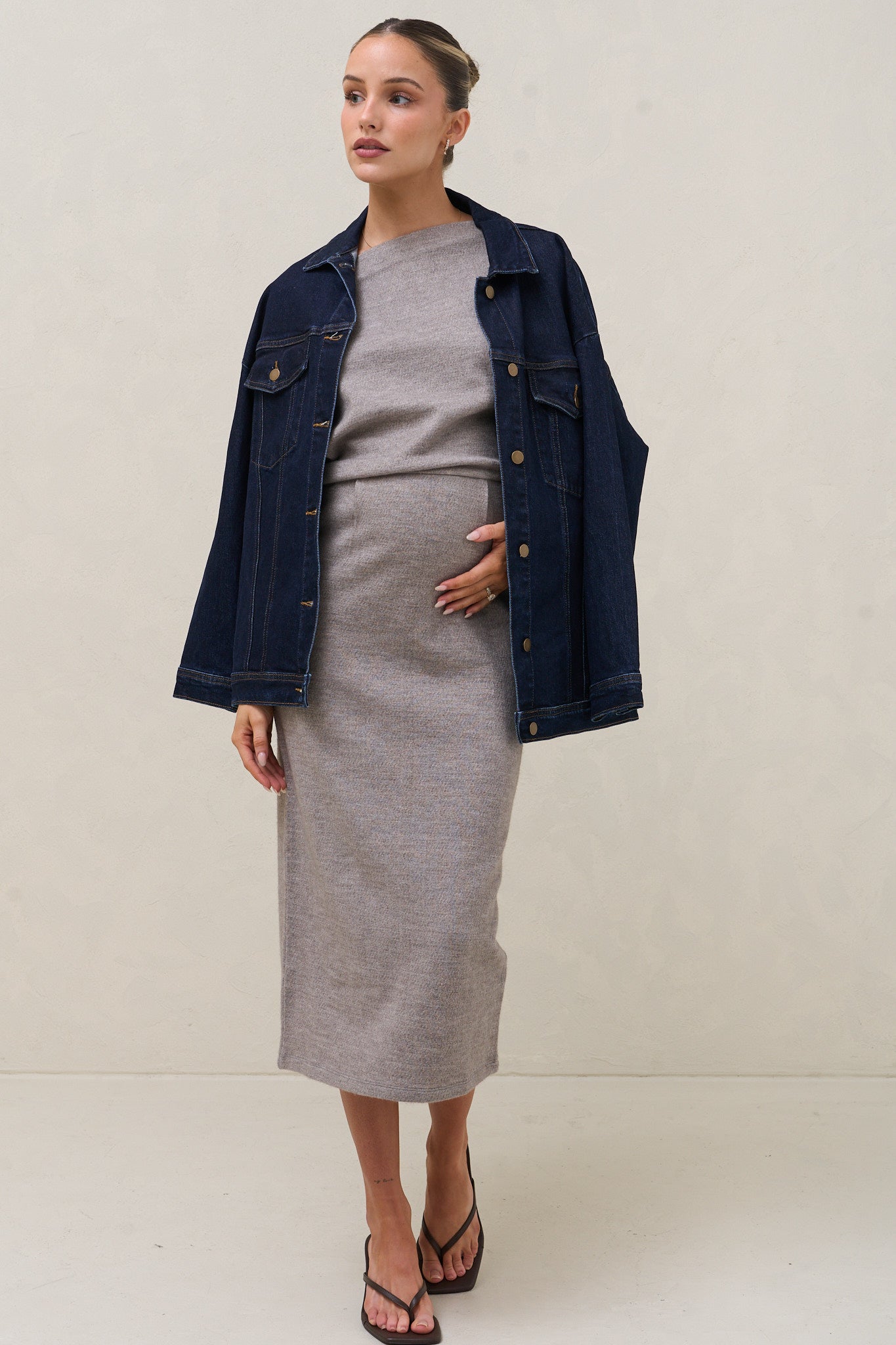 Suspense Batwing Midi Dress - Grey Marle