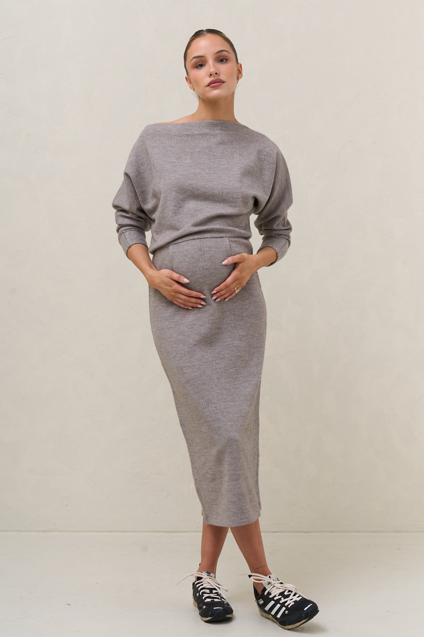 Suspense Batwing Midi Dress - Grey Marle