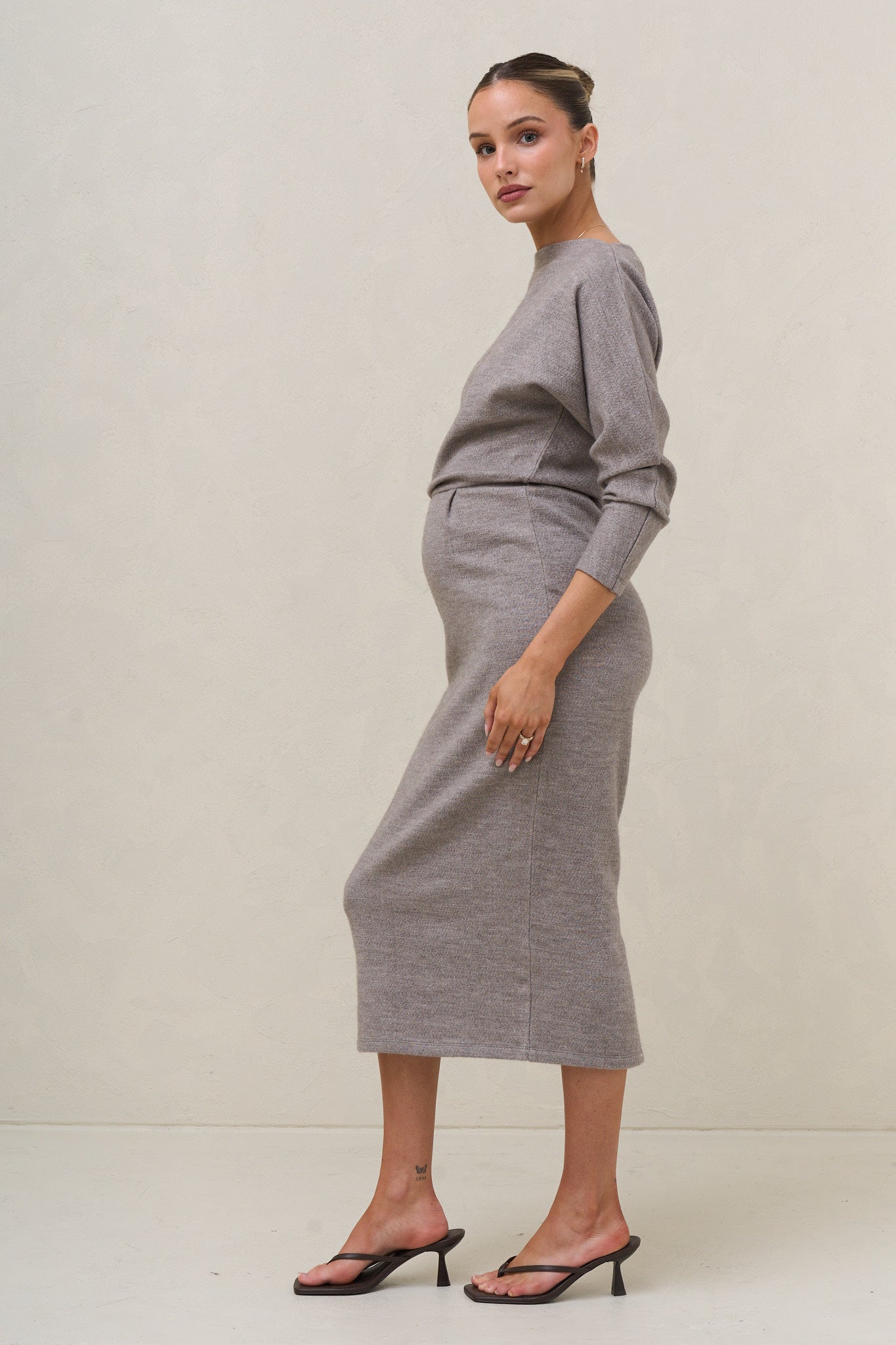 Suspense Batwing Midi Dress - Grey Marle