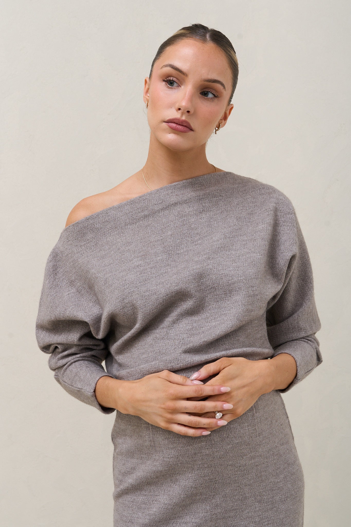 Suspense Batwing Midi Dress - Grey Marle