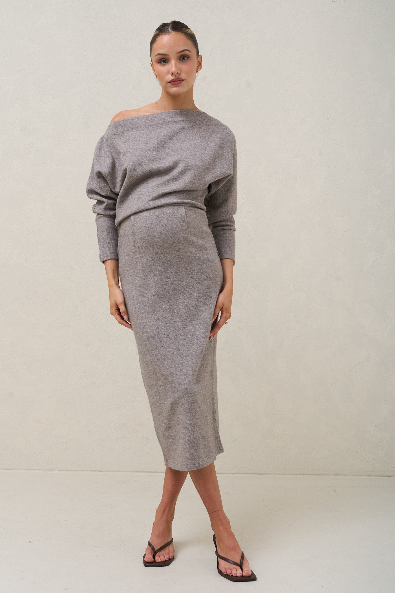 Suspense Batwing Midi Dress - Grey Marle