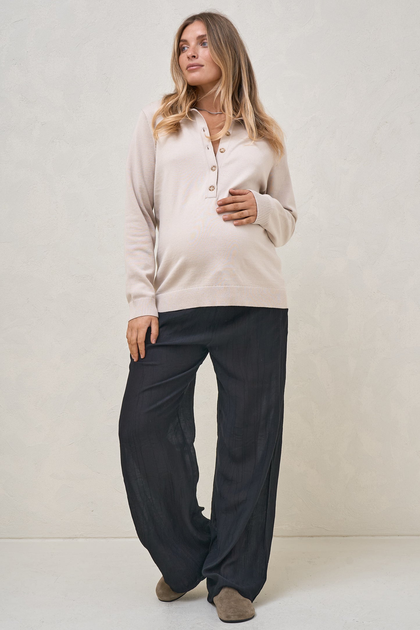 True Story Knit Nursing Polo - Almond