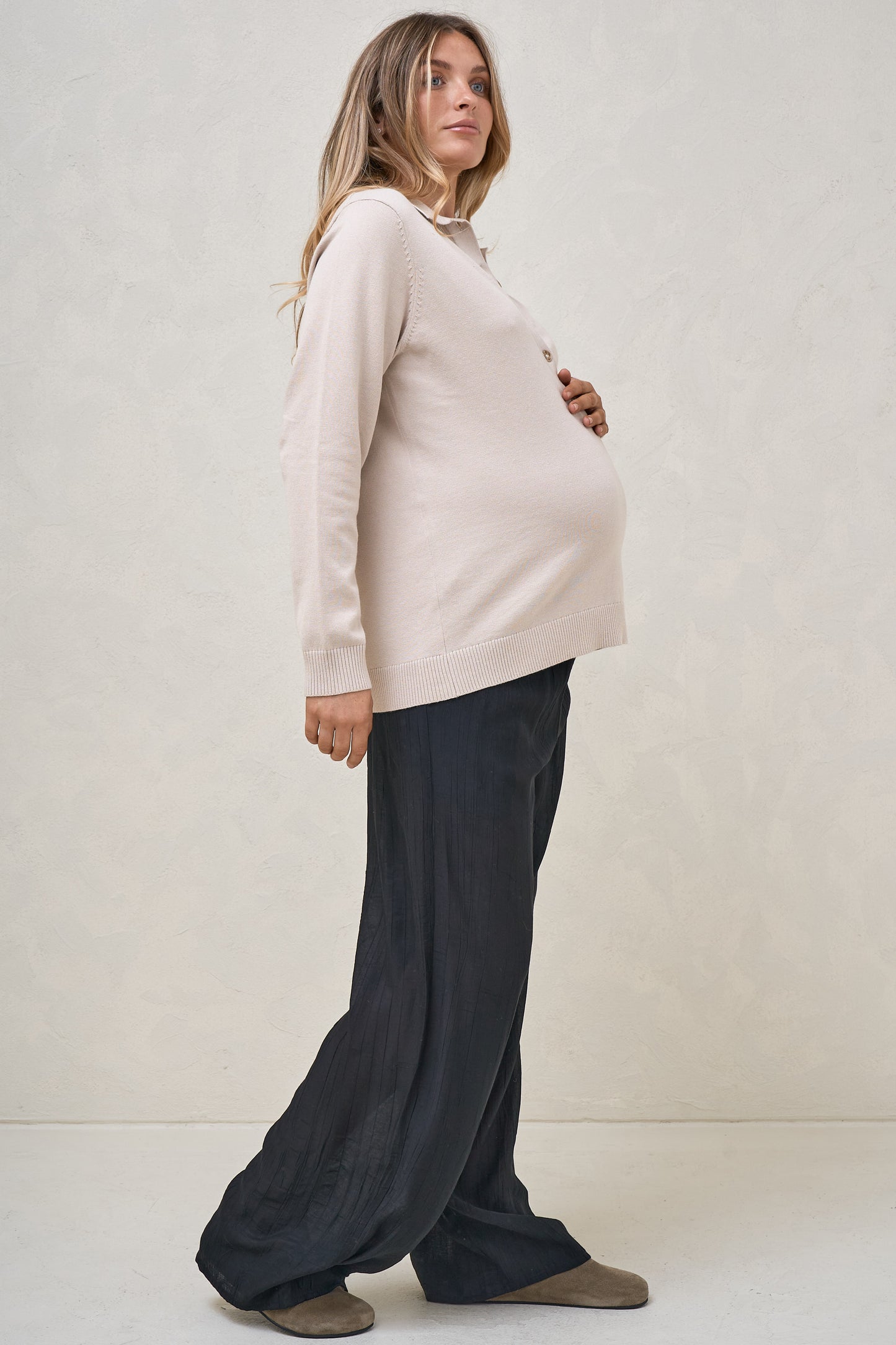 True Story Knit Nursing Polo - Almond