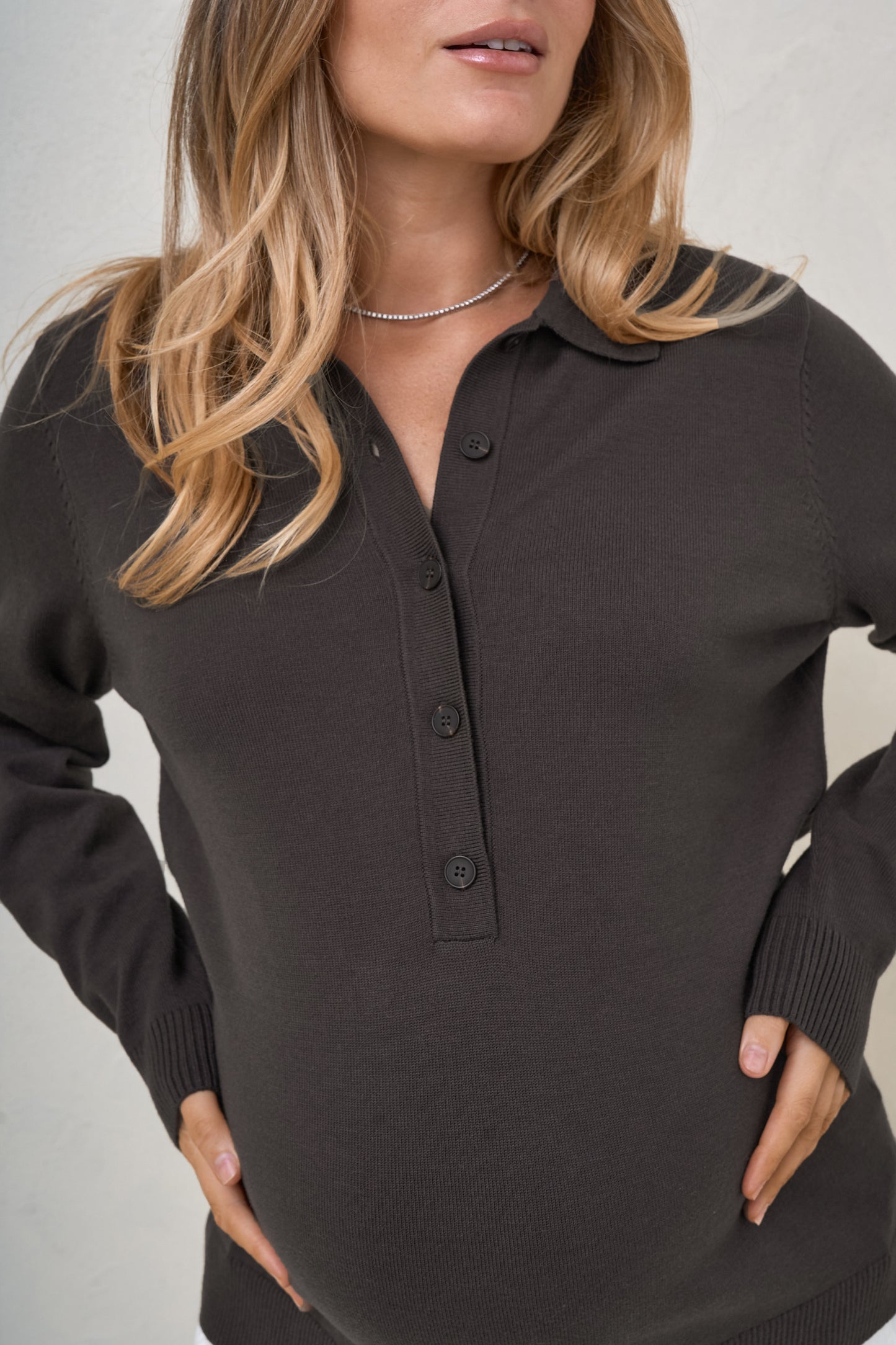 True Story Knit Nursing Polo - Chocolate