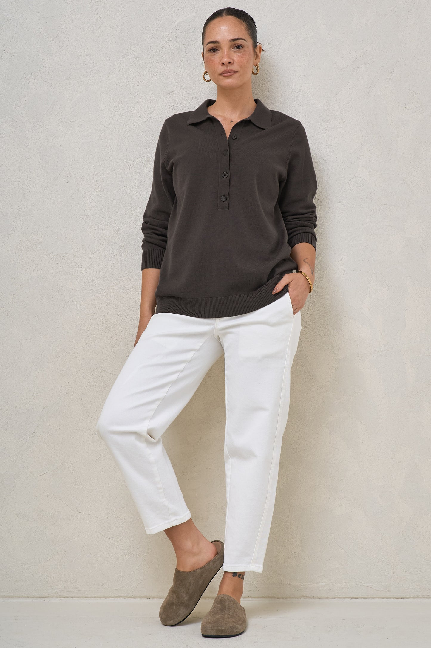 True Story Knit Nursing Polo - Chocolate