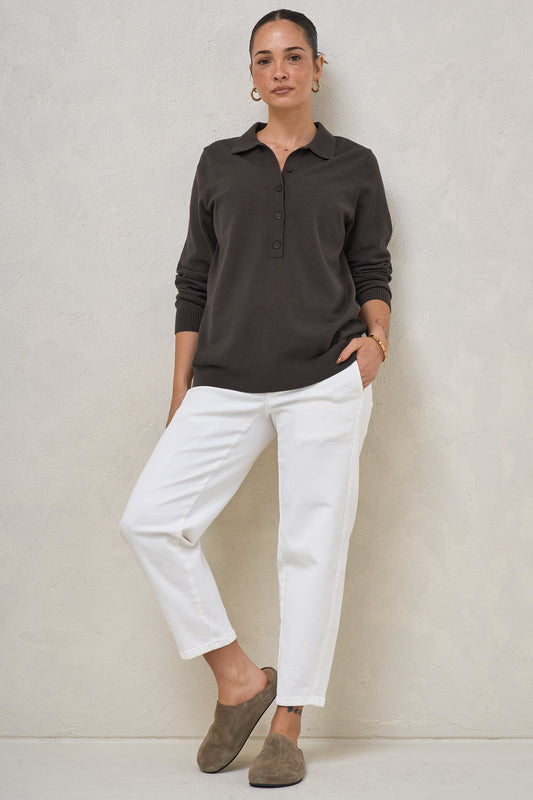 True Story Knit Nursing Polo - Chocolate