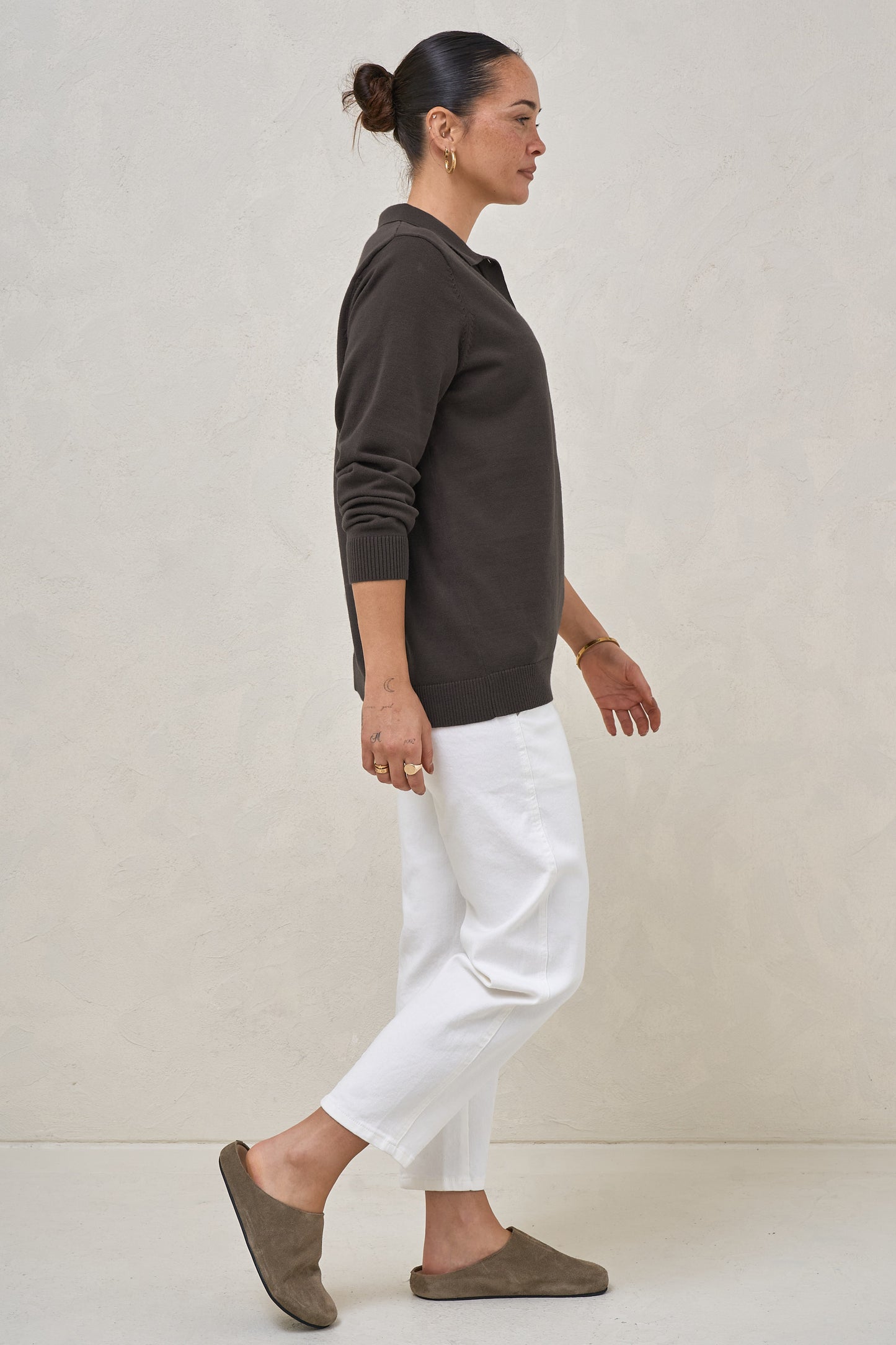 True Story Knit Nursing Polo - Chocolate