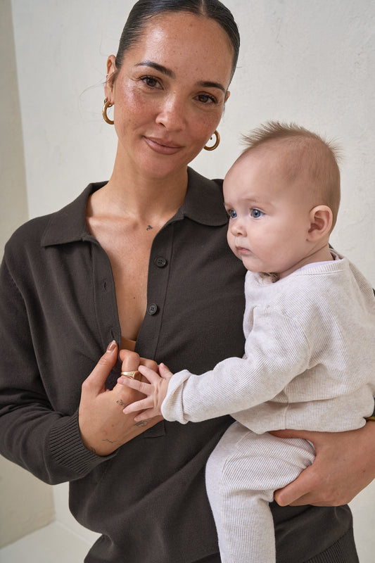 True Story Knit Nursing Polo - Chocolate