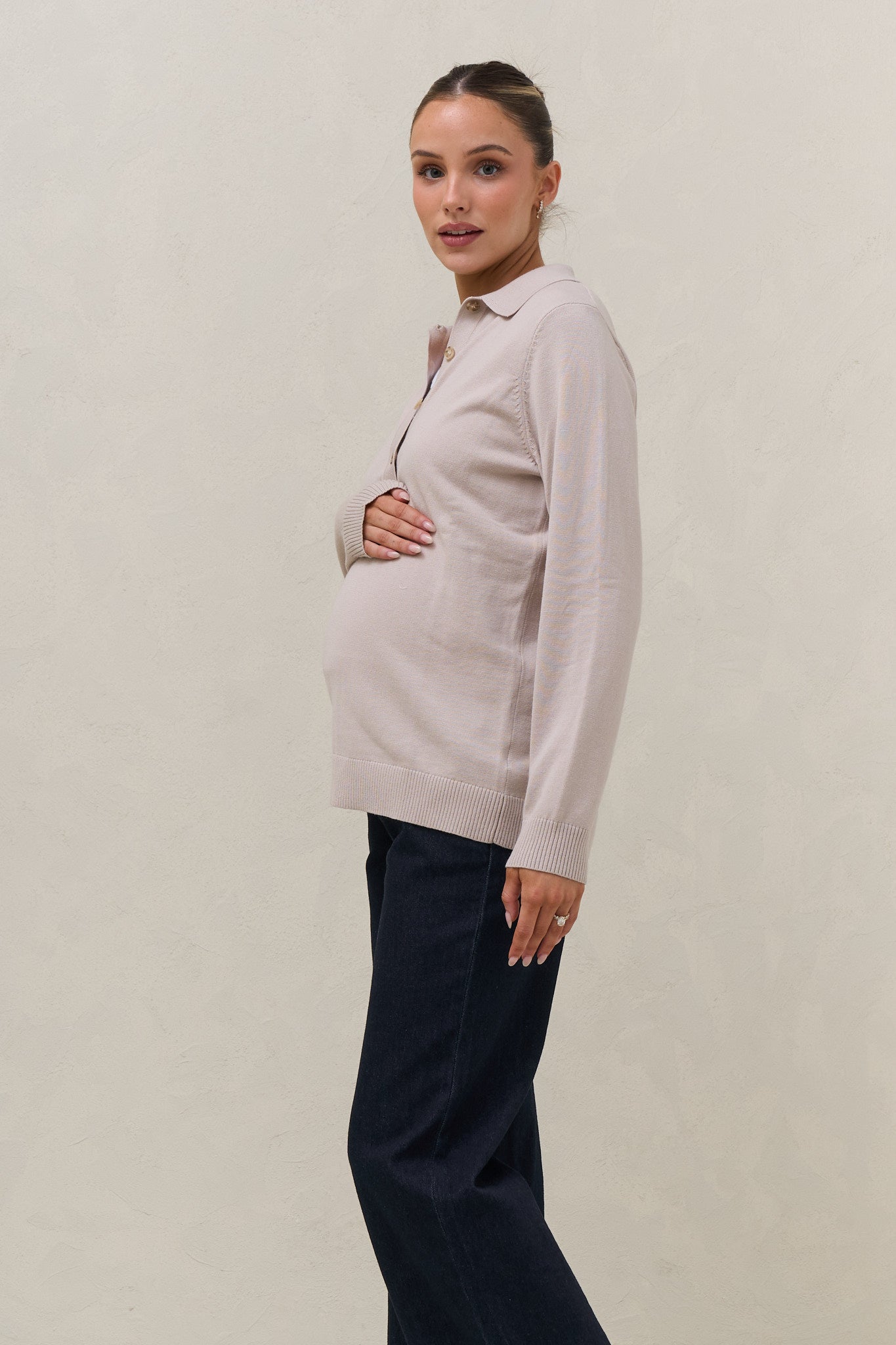 True Story Knit Nursing Polo - Almond