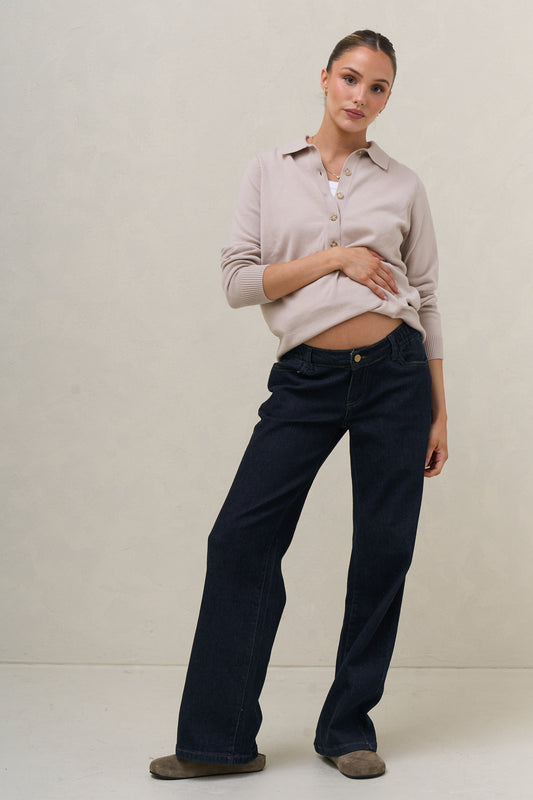 True Story Knit Nursing Polo - Almond
