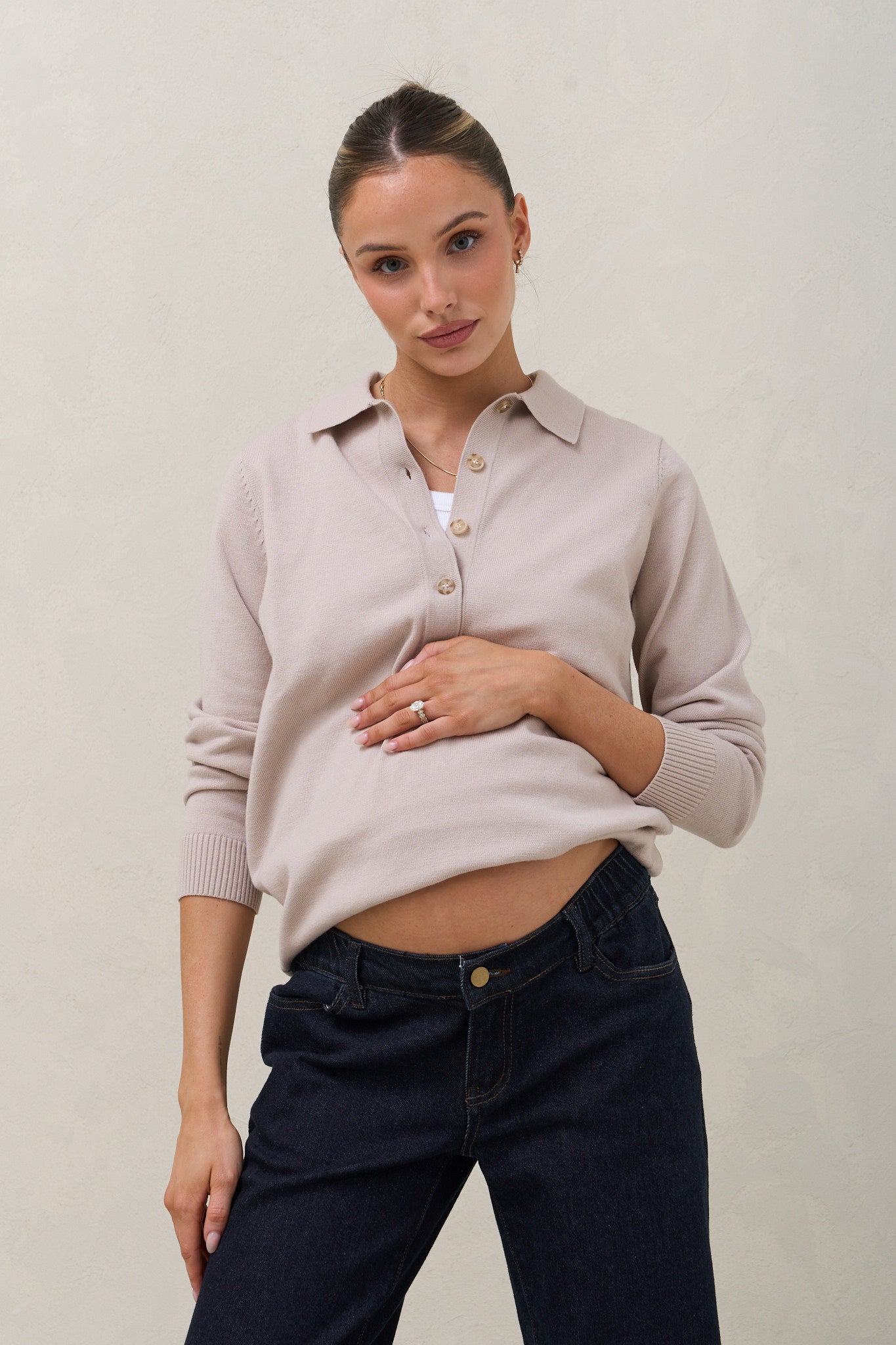True Story Knit Nursing Polo - Almond