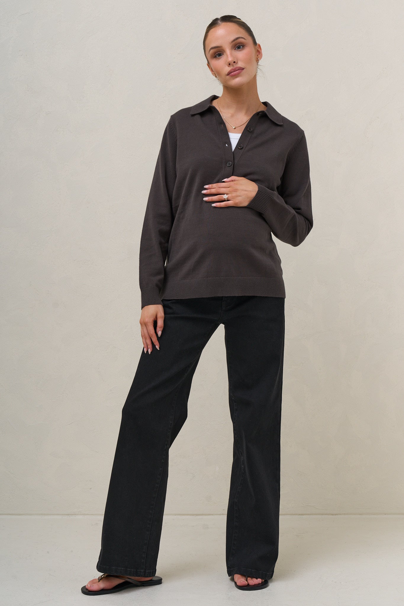 True Story Knit Nursing Polo - Chocolate